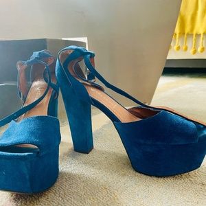 Jeffrey Campbell Handmade Havana Last Blue Suede Platform Sandals 8.5